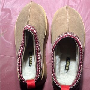 Coogi Tan and Red Slip-On Shoes